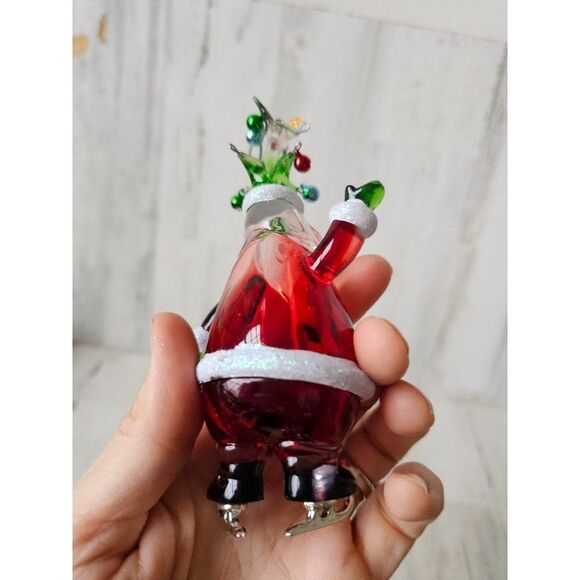 Santa ice skating glass ornament funny Xmas set tree - Picture 15 of 16